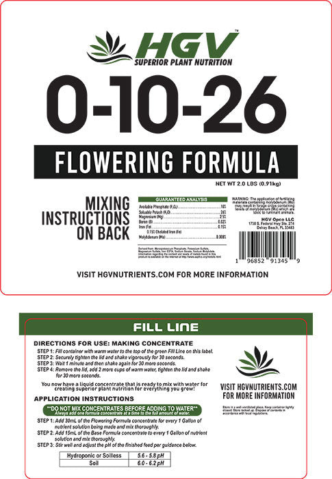 HGV Nutrients Flowering Formula Ready-to-Mix - 1 or 2.5 Gallon Jugs