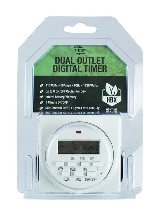 HBX 7-Day Grounded Dual Outlet Digital Timer, 120V