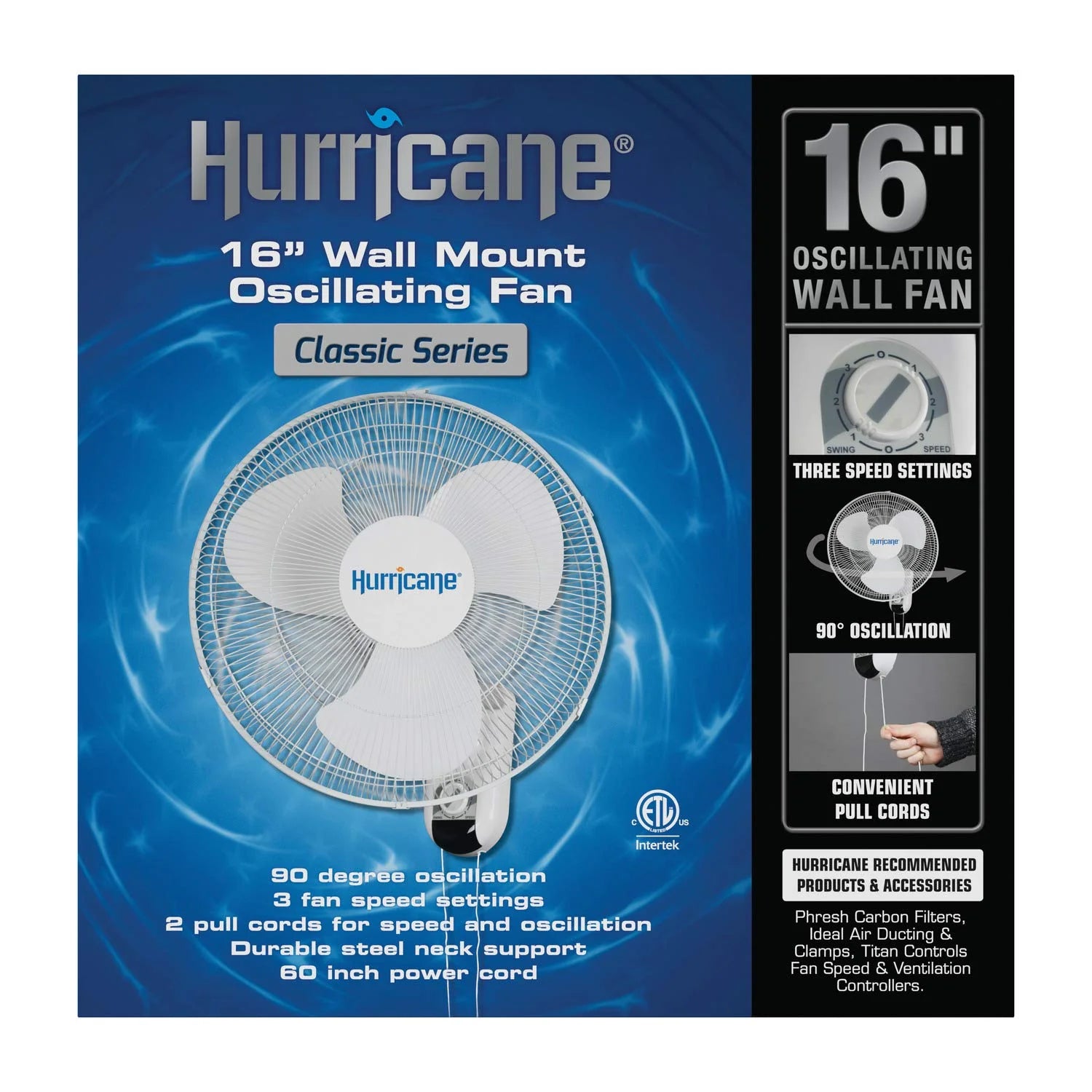 Hurricane Classic Oscillating Wall Mount Fan 16" Inch